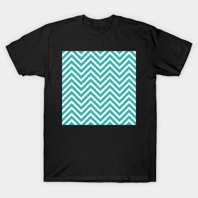 Turquoise Sea Green and White Chevron Pattern T-Shirt by 2CreativeNomads